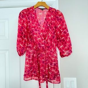 Express Small S Red Pink Floral Blouse sheer